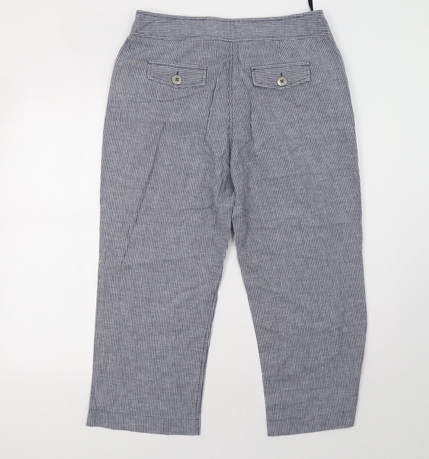 Marks and Spencer Womens Blue Striped  Cropped Trousers Size 14 L25 in
