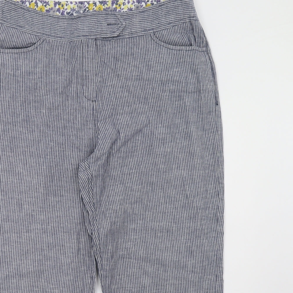 Marks and Spencer Womens Blue Striped  Cropped Trousers Size 14 L25 in