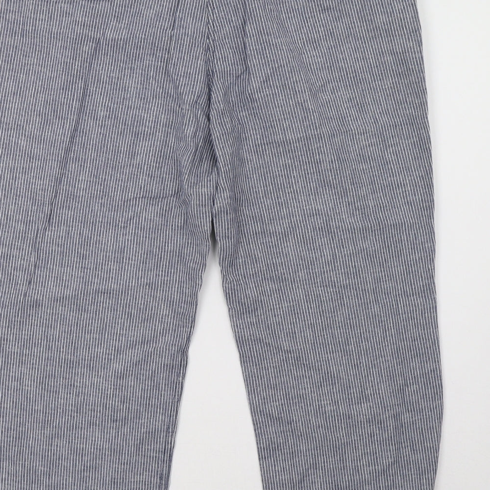 Marks and Spencer Womens Blue Striped  Cropped Trousers Size 14 L25 in