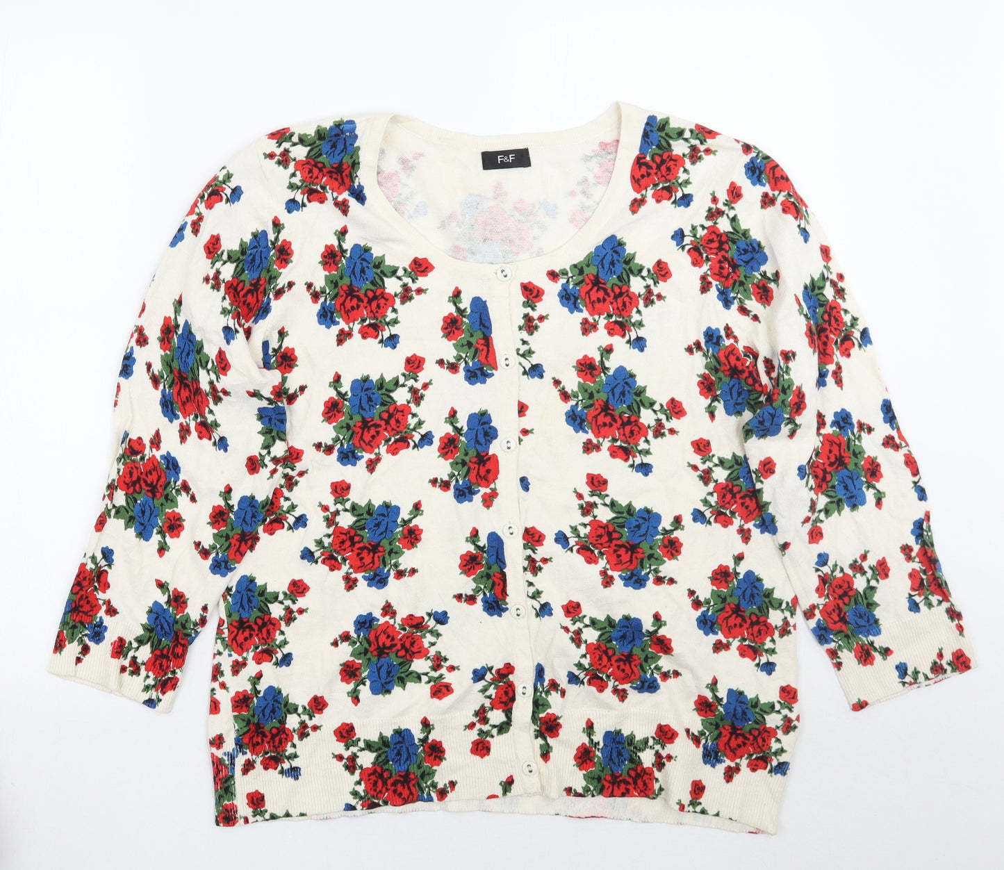 F&F Womens White Floral  Cardigan Jumper Size 20