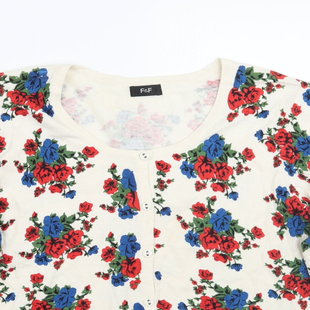F&F Womens White Floral  Cardigan Jumper Size 20