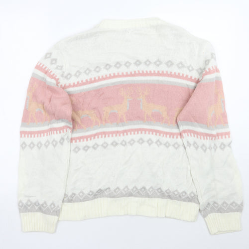 Boohoo Womens White Fair Isle  Pullover Jumper Size XL
