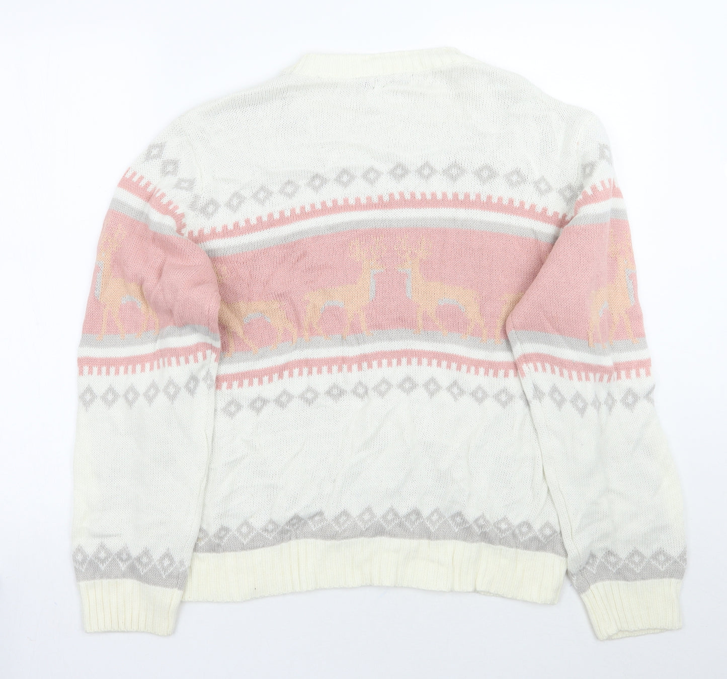 Boohoo Womens White Fair Isle  Pullover Jumper Size XL