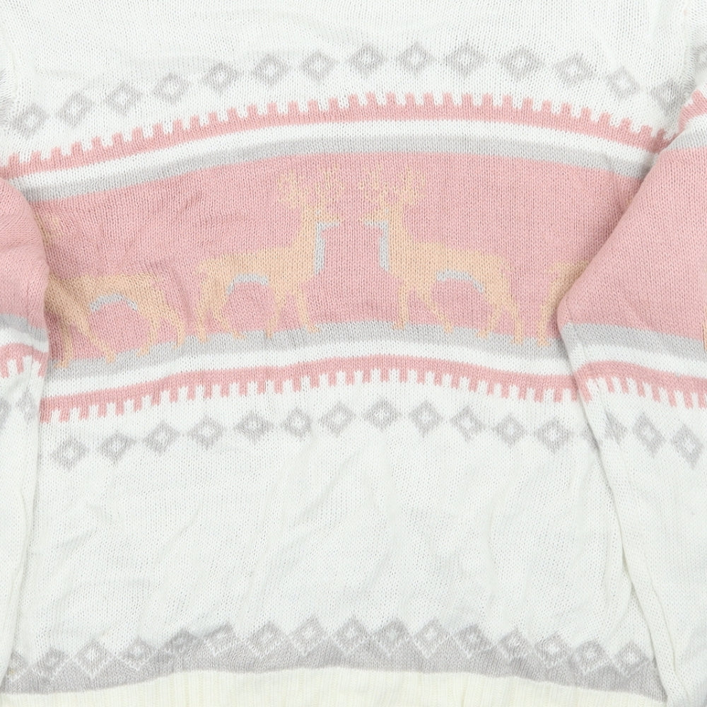 Boohoo Womens White Fair Isle  Pullover Jumper Size XL