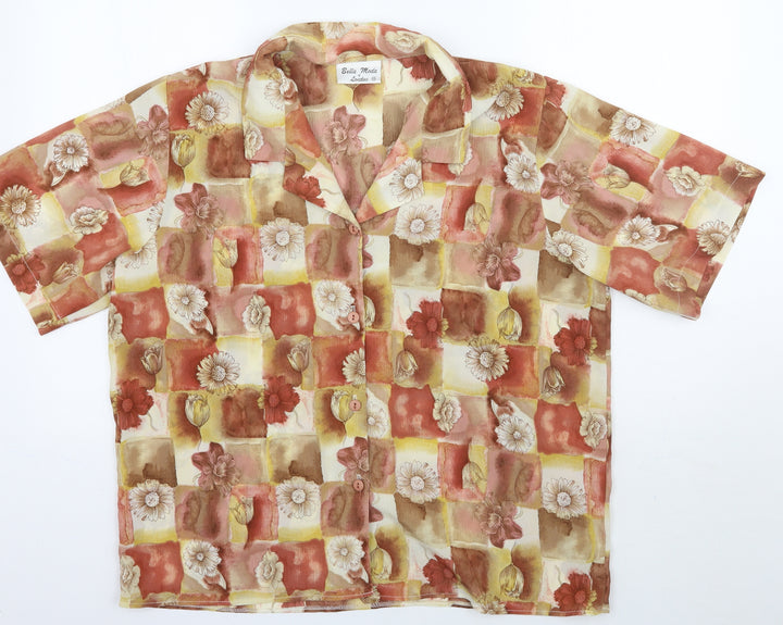 Bella moda Womens Orange Floral Basic Button-Up Size 20