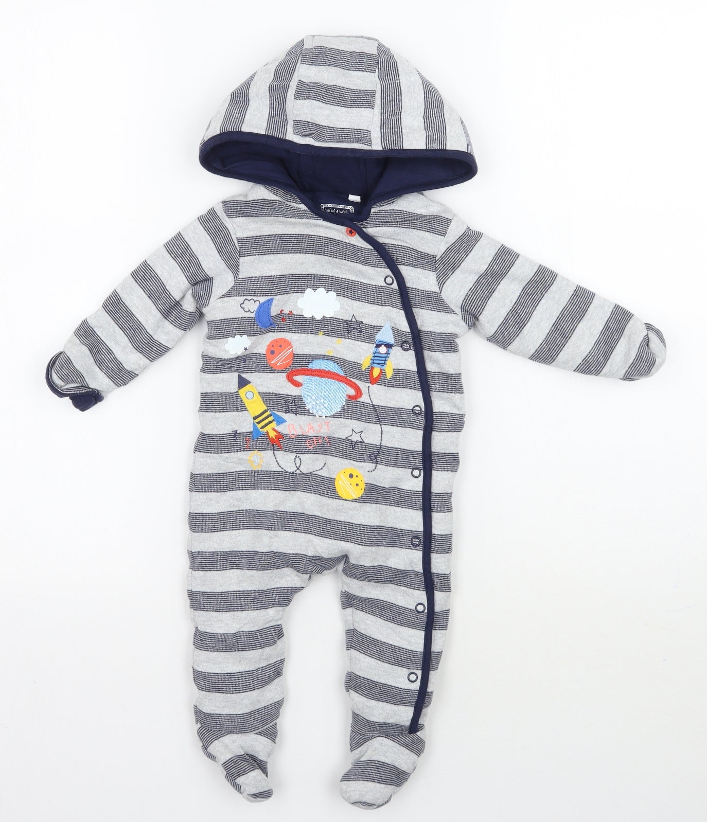 Bluezoo Baby Grey Striped  Babygrow One-Piece Size 3-6 Months