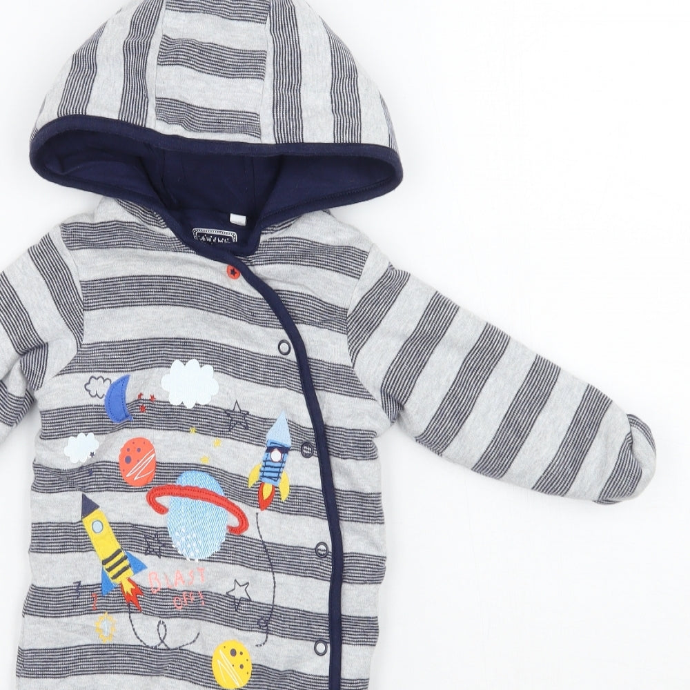 Bluezoo Baby Grey Striped  Babygrow One-Piece Size 3-6 Months