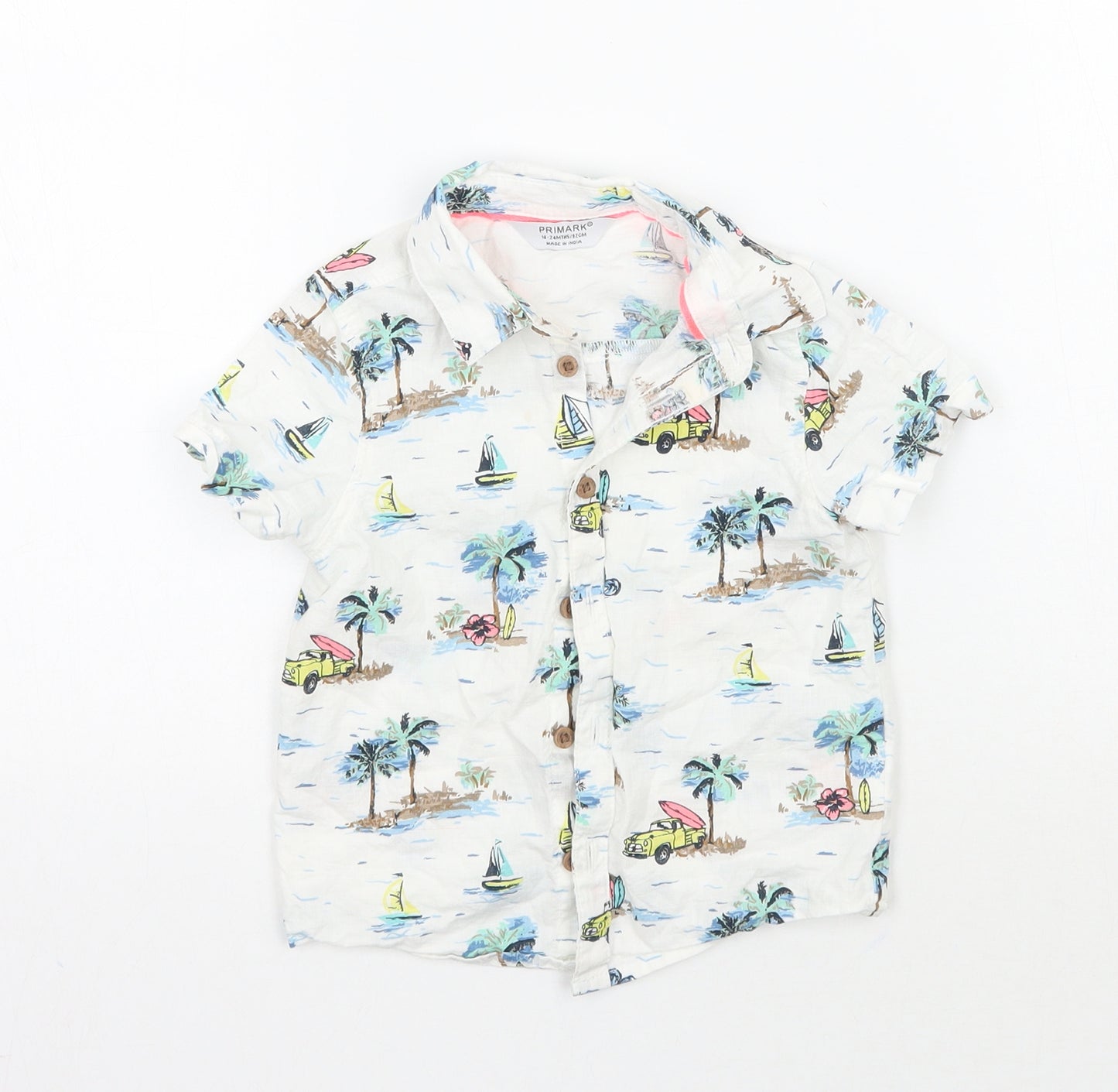 Primark Baby White Geometric  Basic Button-Up Size 18-24 Months