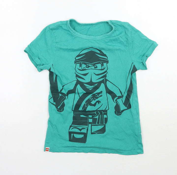 H&M Girls Green Geometric Basic T-Shirt Size 9 Years