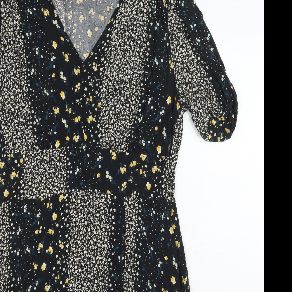 Miss Selfridge Womens Black Floral  A-Line  Size 12