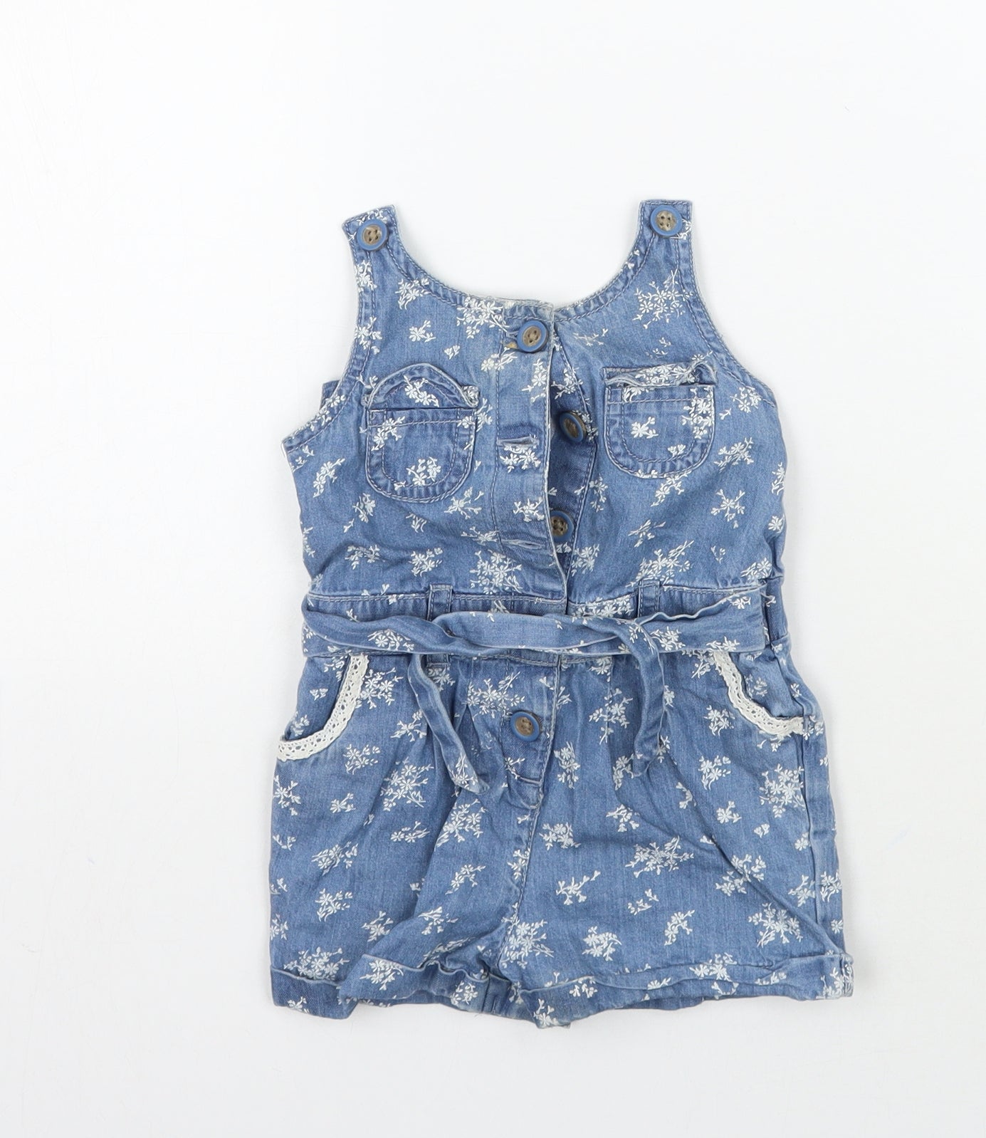 Matalan Girls Blue Floral  Romper One-Piece Size 6-9 Months