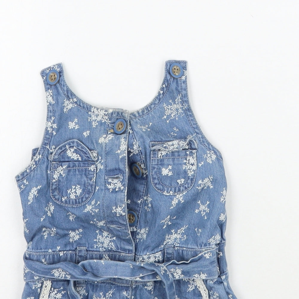 Matalan Girls Blue Floral  Romper One-Piece Size 6-9 Months