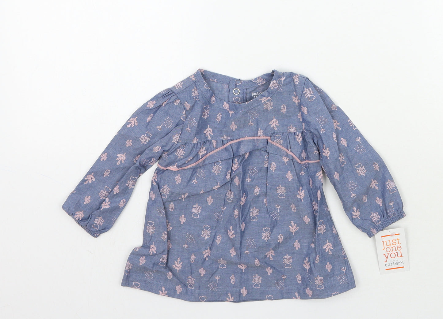 Carters Girls Blue Floral  Basic T-Shirt Size 6-9 Months