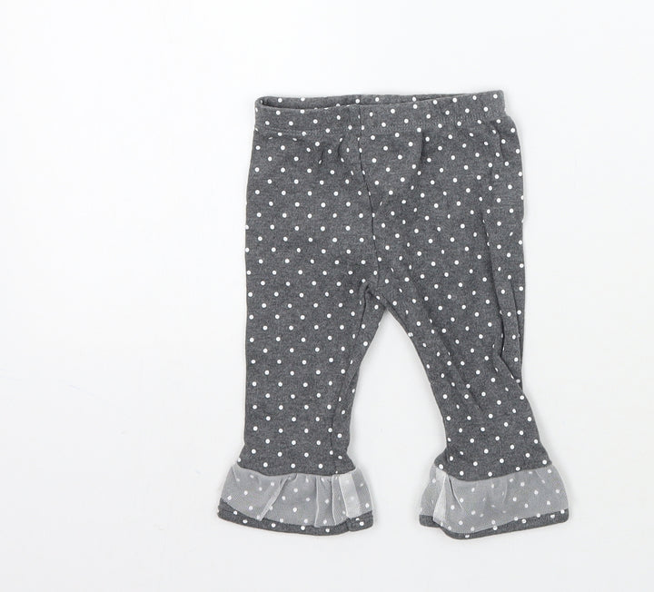 Preworn Girls Grey Polka Dot  Capri Trousers Size 6-9 Months
