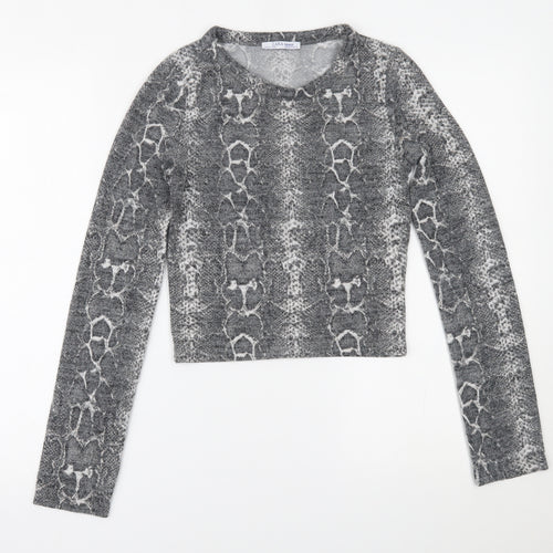 Zara Womens Grey Animal Print  Cropped Blouse Size S