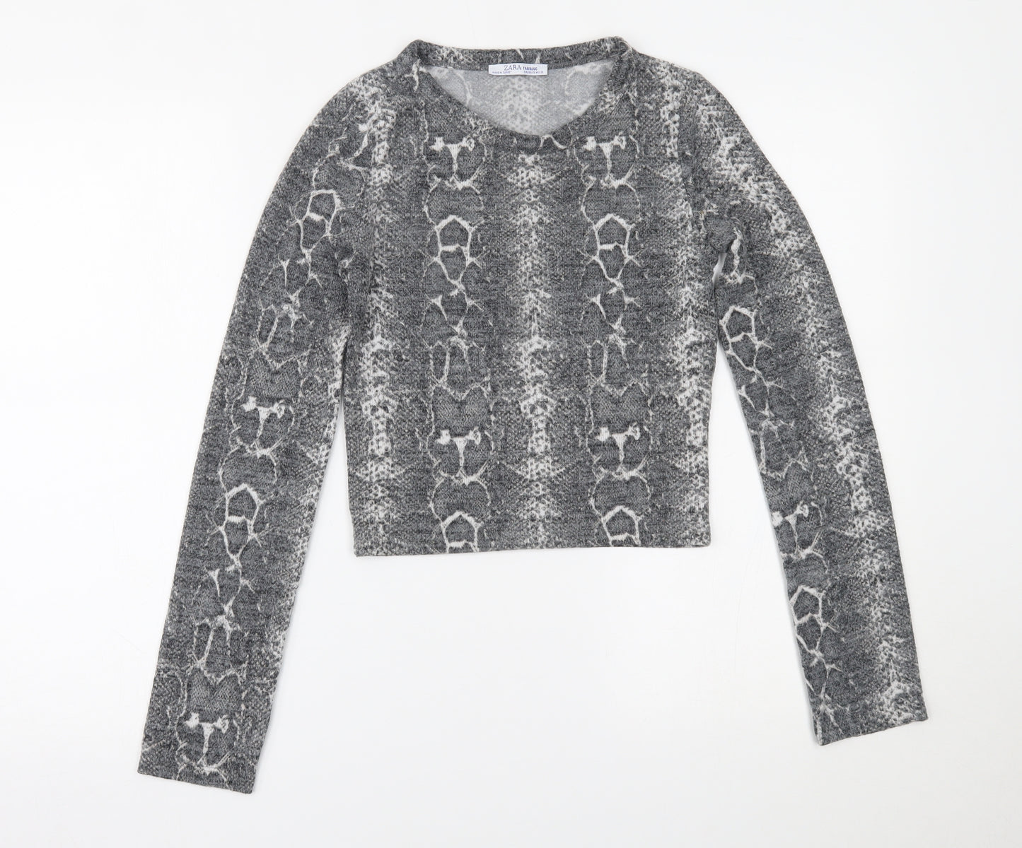 Zara Womens Grey Animal Print  Cropped Blouse Size S
