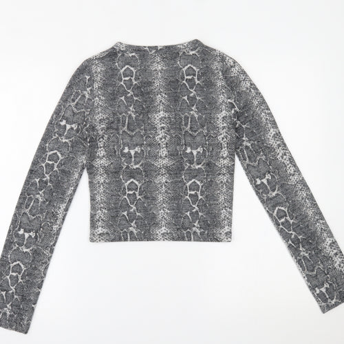 Zara Womens Grey Animal Print  Cropped Blouse Size S