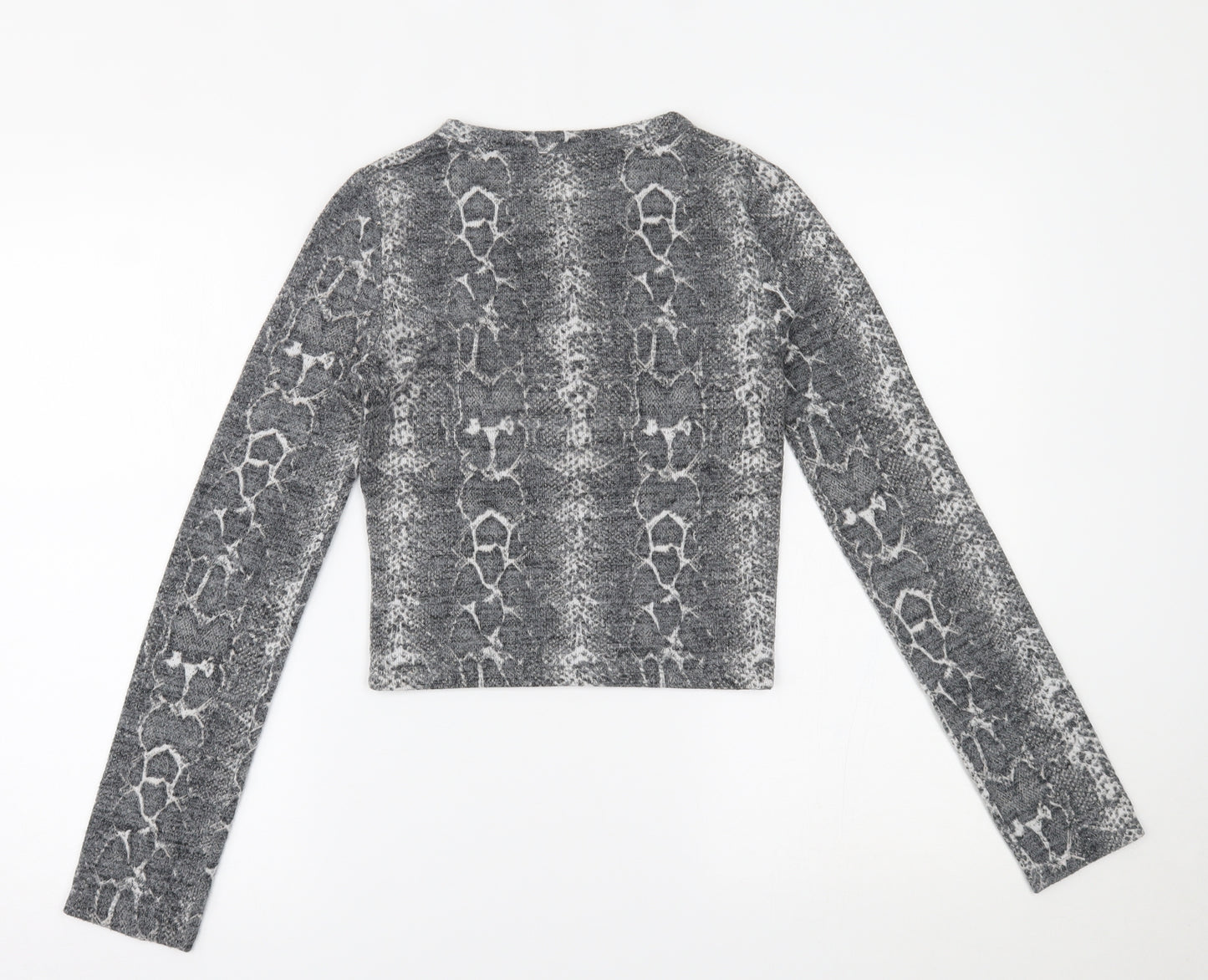 Zara Womens Grey Animal Print  Cropped Blouse Size S