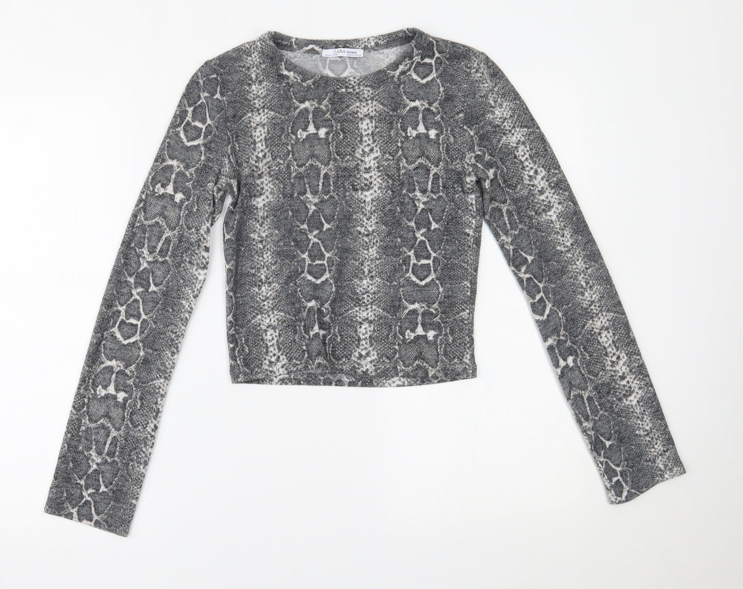 Zara Womens Green Animal Print  Cropped Blouse Size S