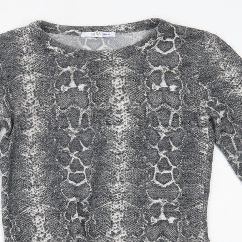 Zara Womens Green Animal Print  Cropped Blouse Size S