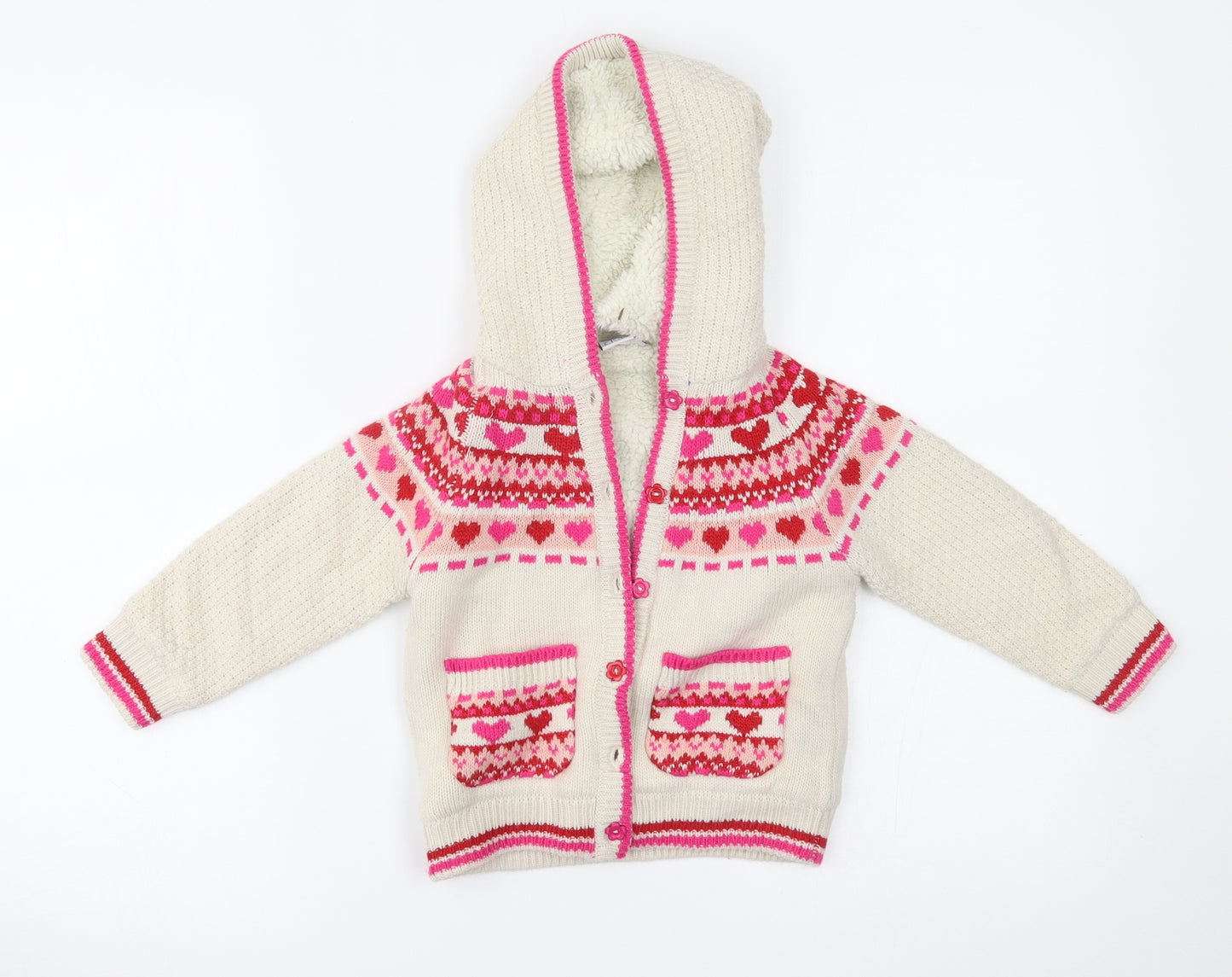 Mini Club Girls Beige Fair Isle  Cardigan Jumper Size 2-3 Years