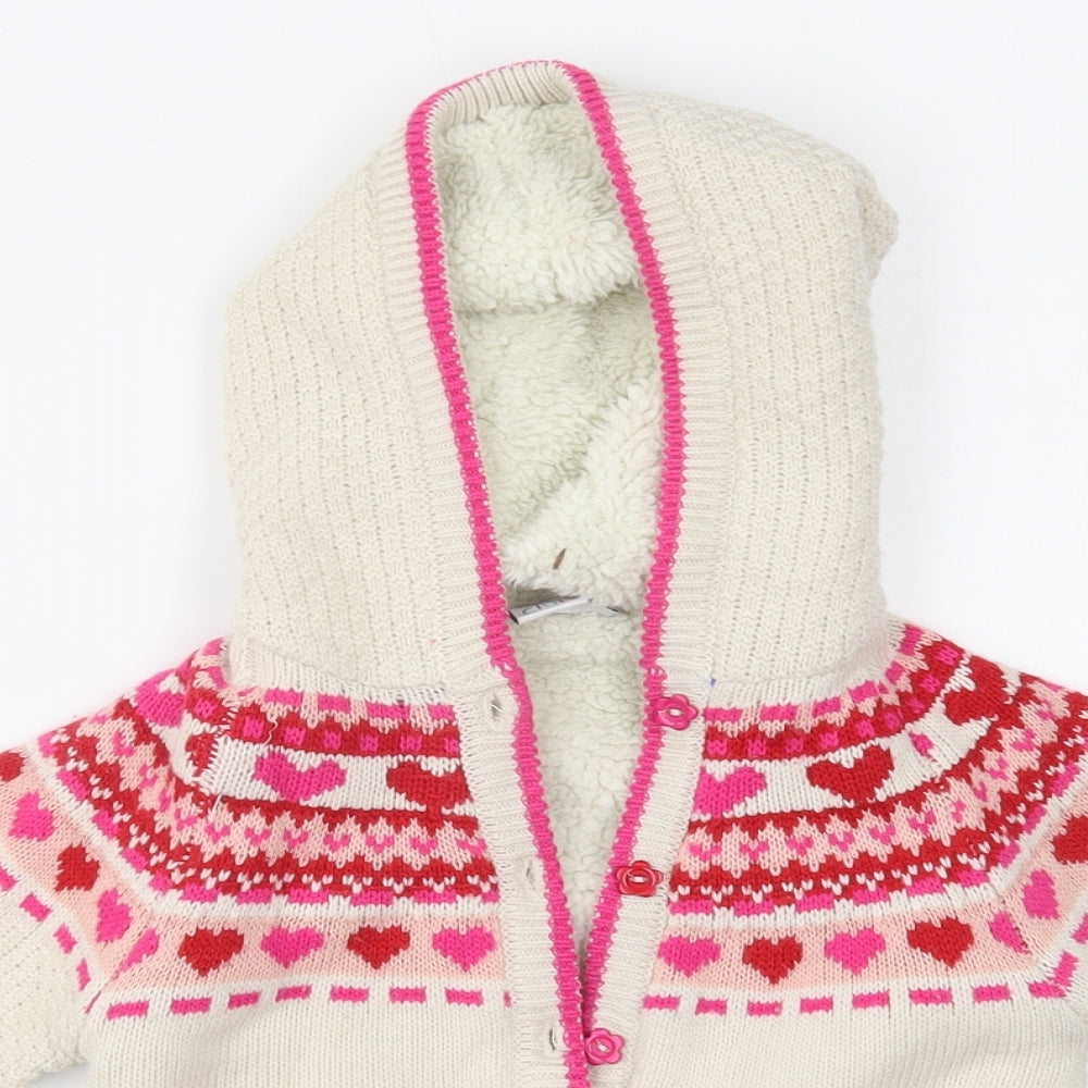 Mini Club Girls Beige Fair Isle  Cardigan Jumper Size 2-3 Years