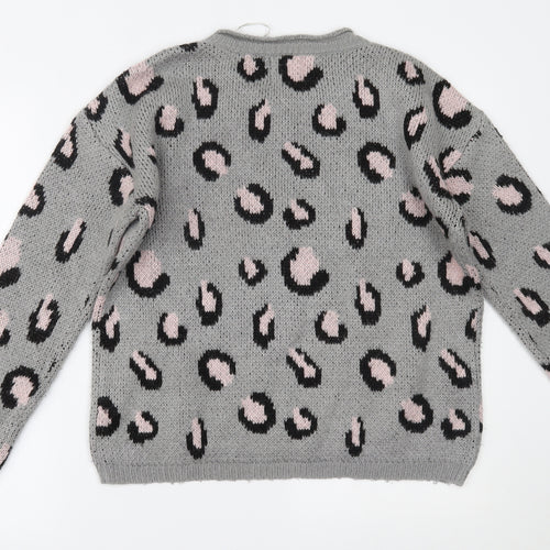 New Look Womens Grey Animal Print  Pullover Jumper Size 8