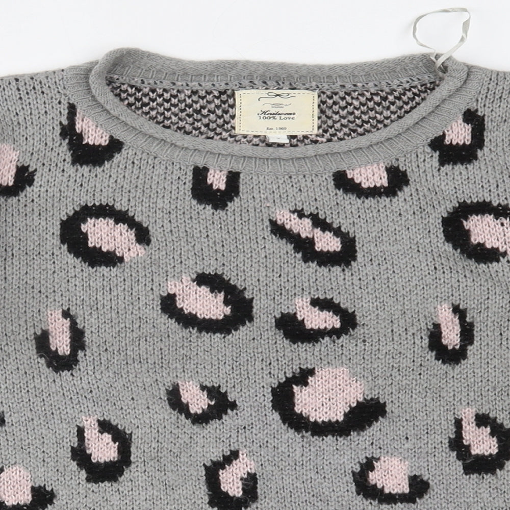 New Look Womens Grey Animal Print  Pullover Jumper Size 8