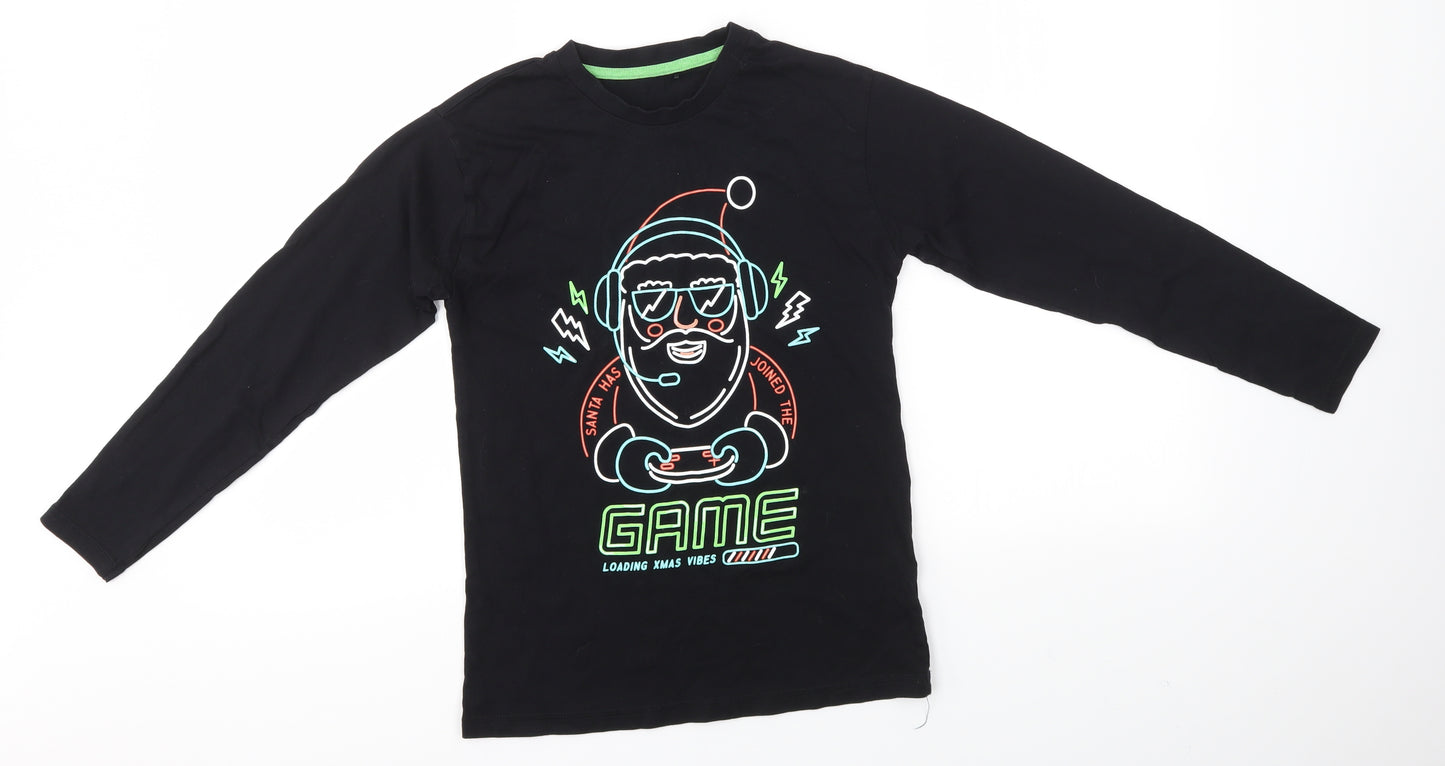 George Boys Black   Basic T-Shirt Size 11-12 Years  - festive christmas