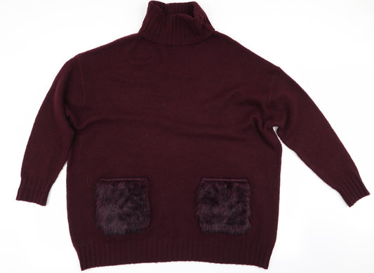 Front view of Primark women’s brown jumper, size UK 12, - faux fur pockets