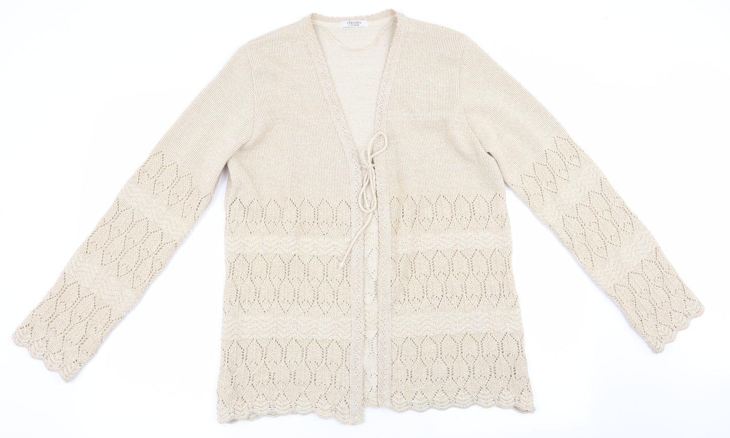Classics by Berkertex Womens Gold Geometric  Cardigan Jumper Size 14  - Subtle glitter effect