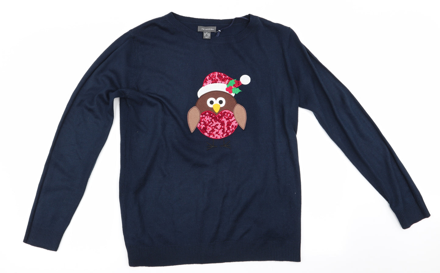 Primark Womens Blue Animal Print  Pullover Jumper Size M  - Christmas jumper Robin
