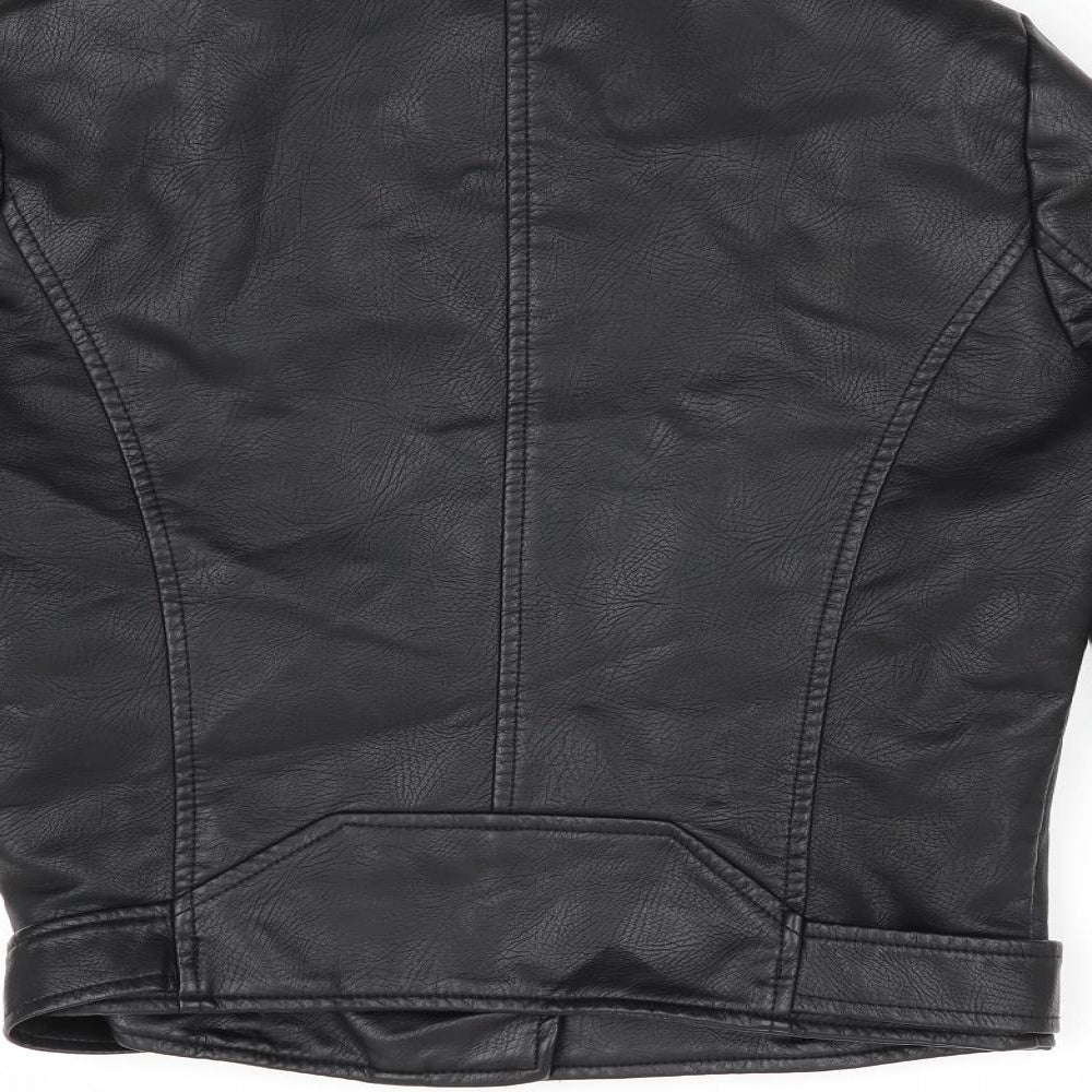 Primark Womens Black   Biker Coat Size 4  - Faux Leather Jacket