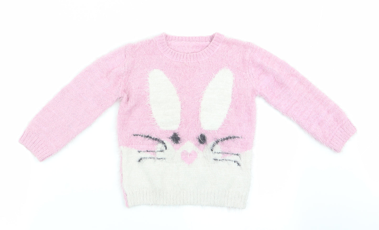 Matalan Girls Pink Animal Print  Pullover Jumper Size 3-4 Years  - Rabbit face