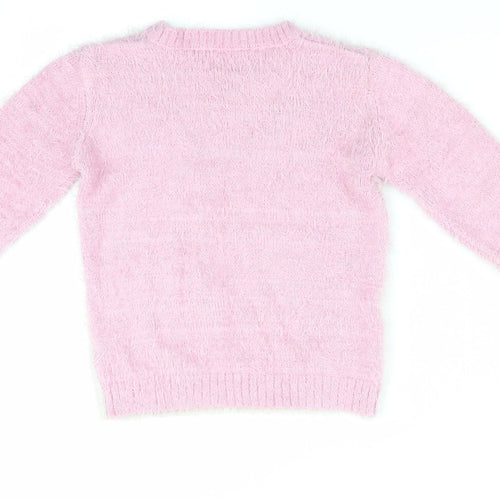 Matalan Girls Pink Animal Print  Pullover Jumper Size 3-4 Years  - Rabbit face