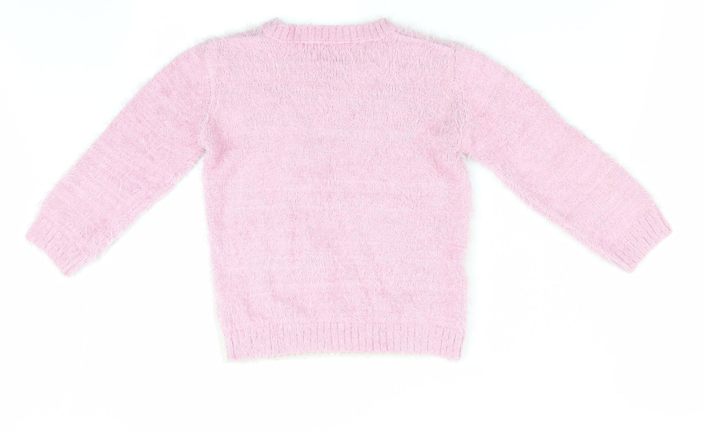 Matalan Girls Pink Animal Print  Pullover Jumper Size 3-4 Years  - Rabbit face