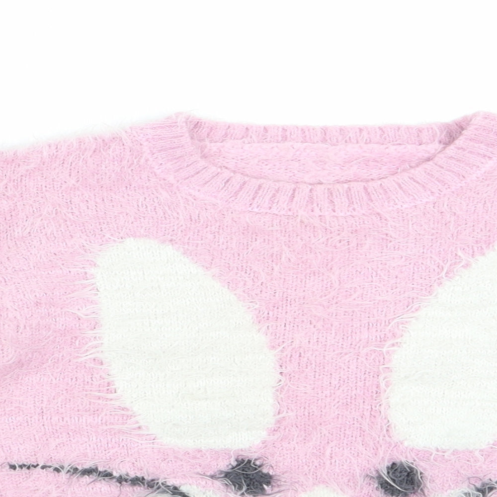 Matalan Girls Pink Animal Print  Pullover Jumper Size 3-4 Years  - Rabbit face
