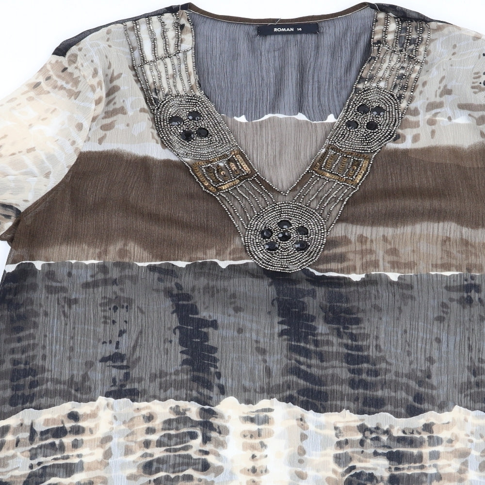 Roman Womens Brown Striped  Tunic Blouse Size 14