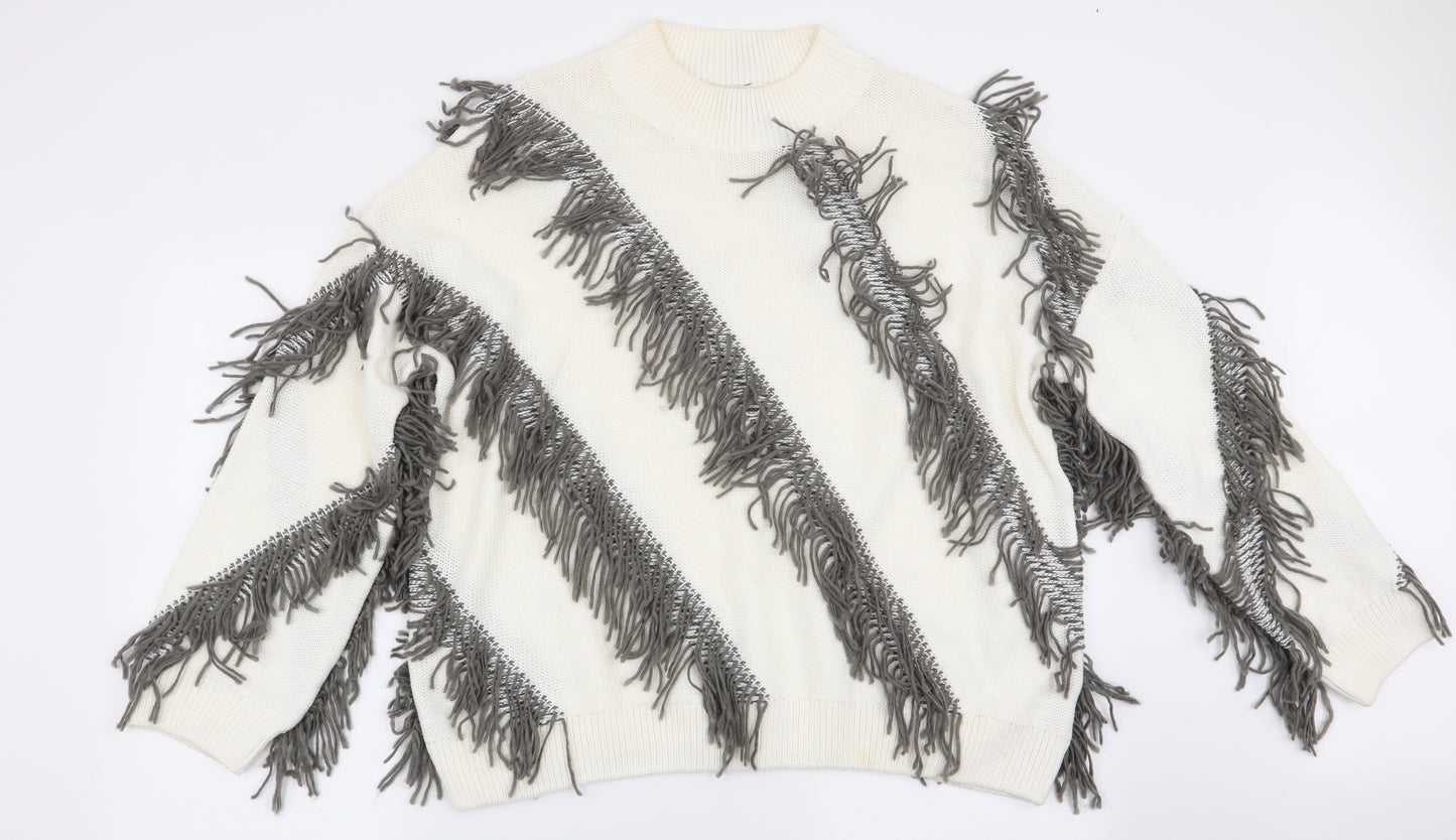 Maison De Nimes Womens Ivory Striped  Pullover Jumper Size 14  - Tasselled front
