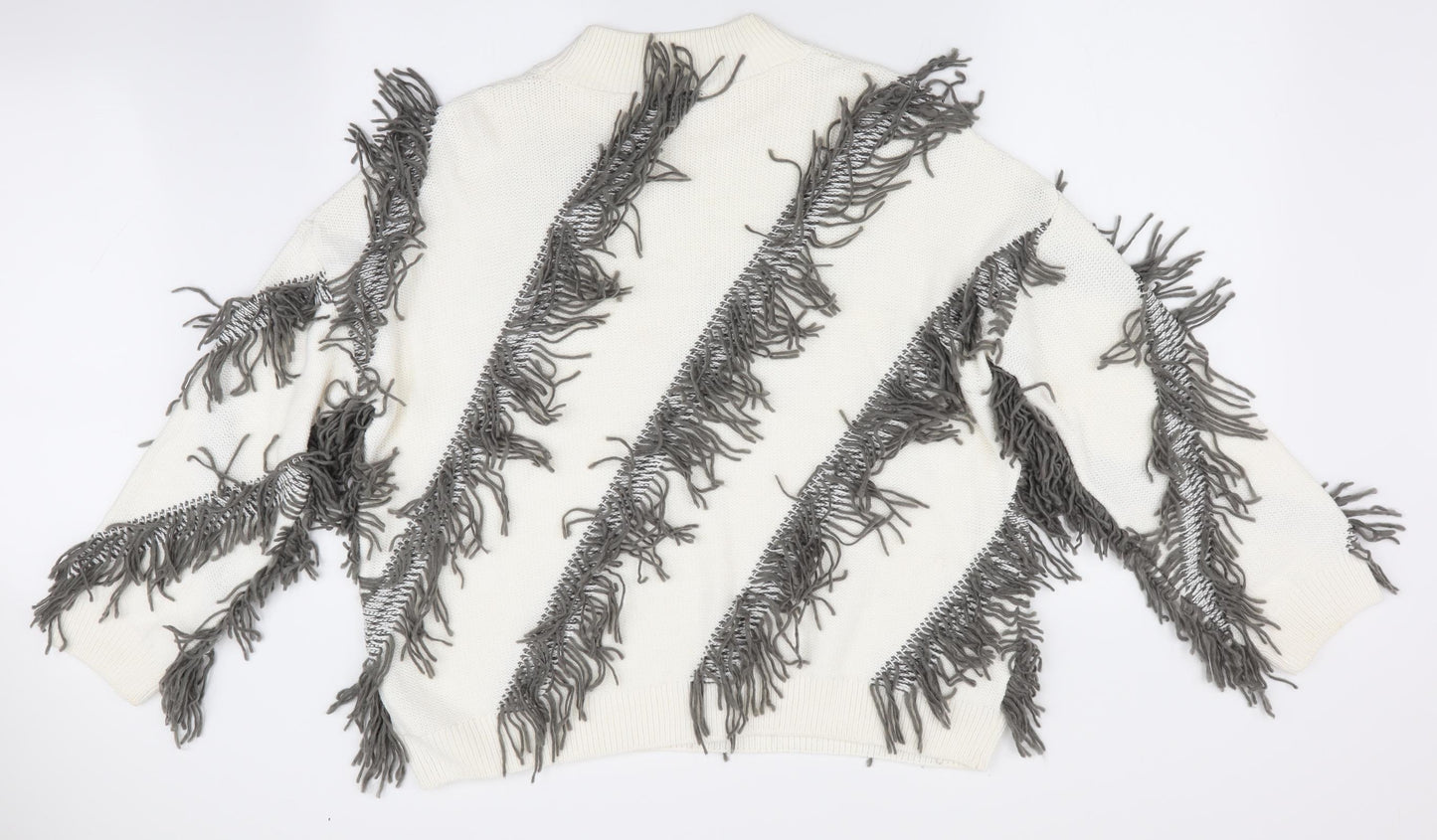 Maison De Nimes Womens Ivory Striped  Pullover Jumper Size 14  - Tasselled front