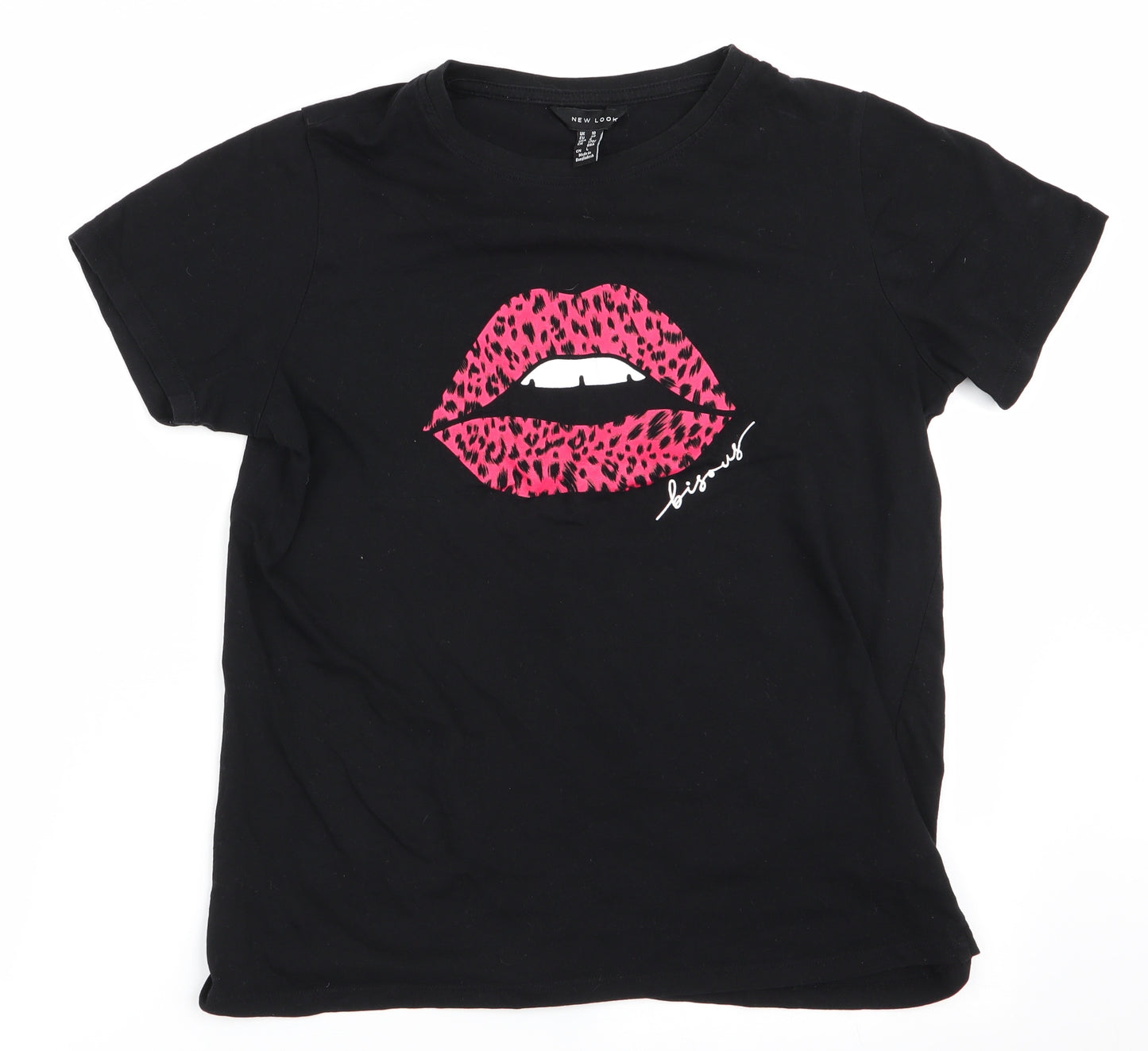 New Look Womens Black   Basic T-Shirt Size 10  - Lip Art Print