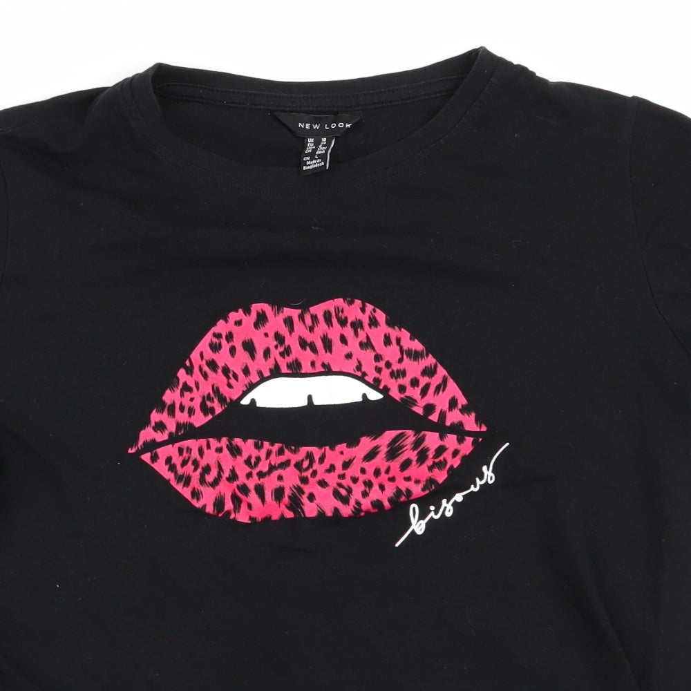 New Look Womens Black   Basic T-Shirt Size 10  - Lip Art Print