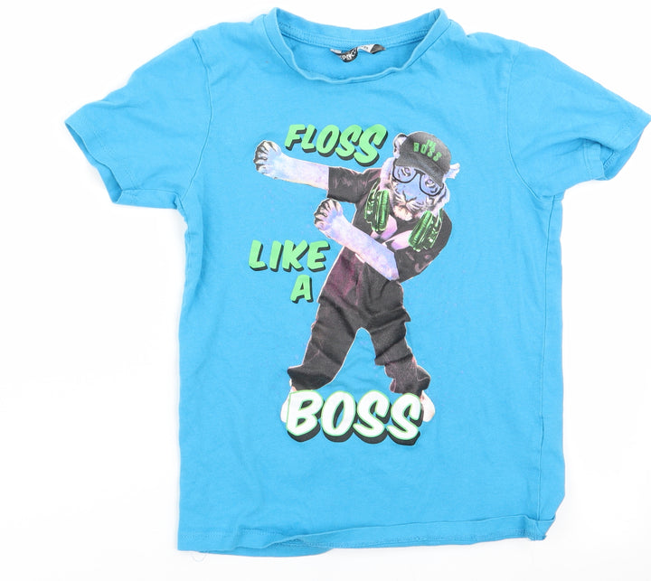 Pep & Co Boys Blue Animal Print  Basic T-Shirt Size 7-8 Years  - Floss like a boss