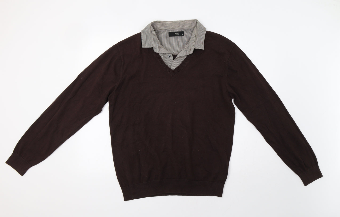 NEXT Mens Brown Striped  Pullover Jumper Size L