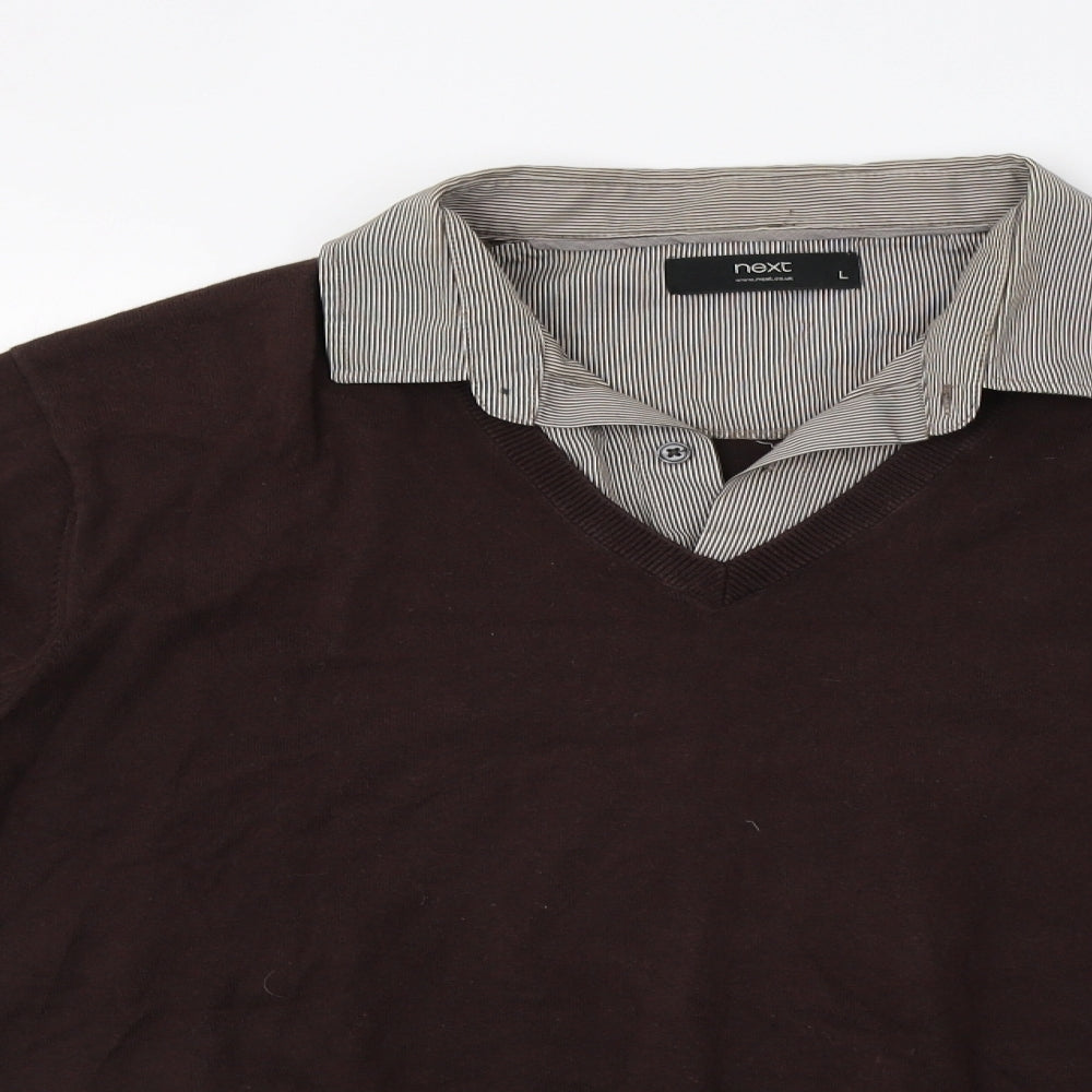 NEXT Mens Brown Striped  Pullover Jumper Size L