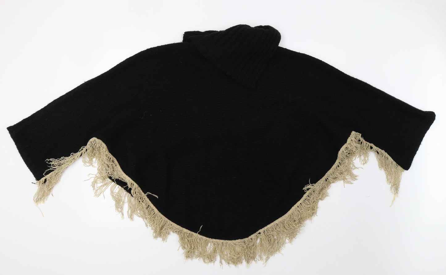Ditienee Womens Black Geometric Knit Overcoat Poncho One Size