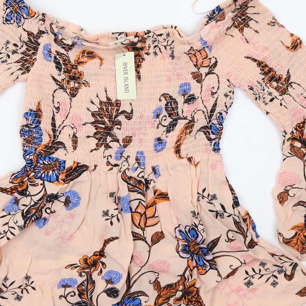 River Island Womens Pink Floral  Tunic Blouse Size 8