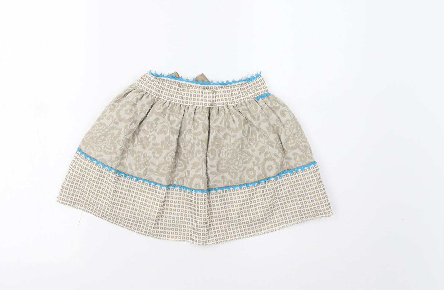 Dolce Petit Girls Beige Geometric  Flare Skirt Size 6 Years