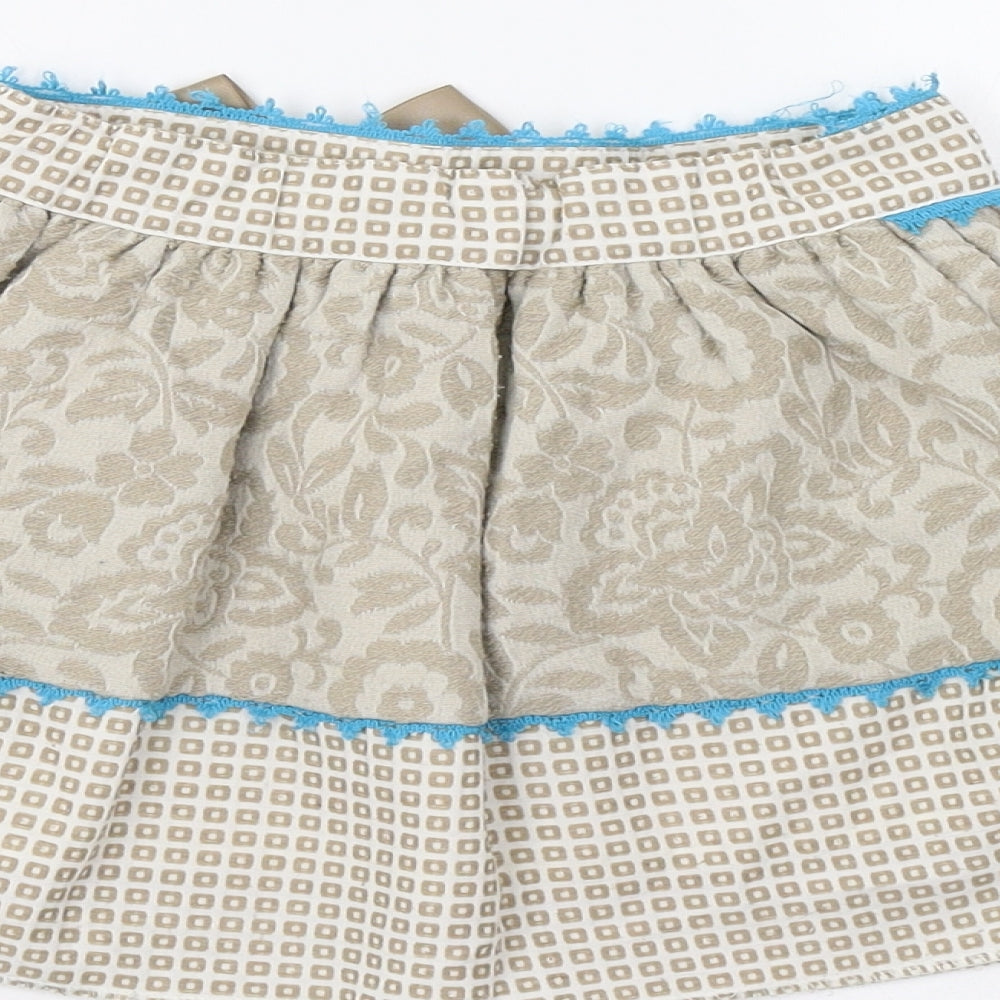 Dolce Petit Girls Beige Geometric  Flare Skirt Size 6 Years