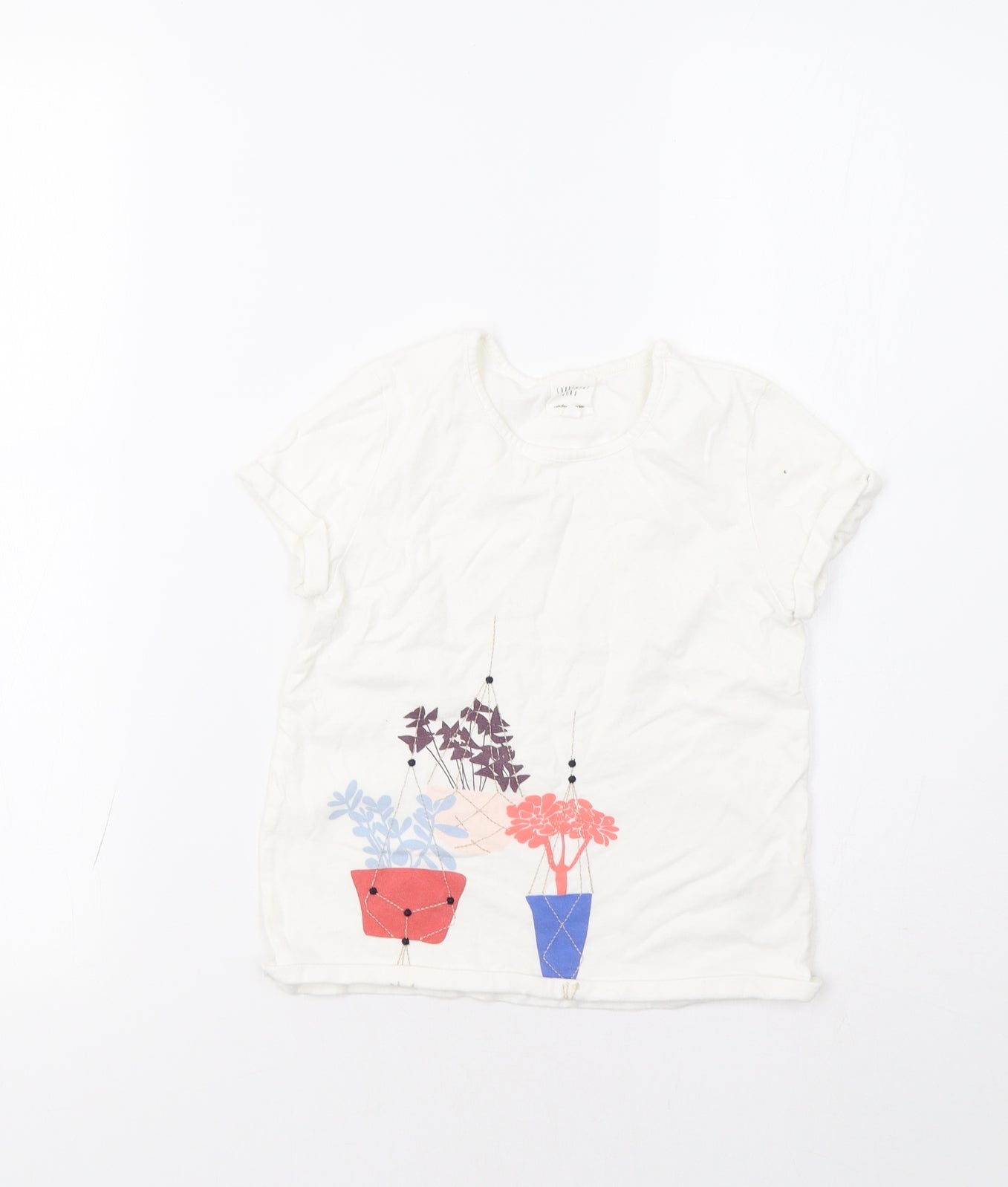 Carrement Beau Girls White Floral  Basic T-Shirt Size 8 Years